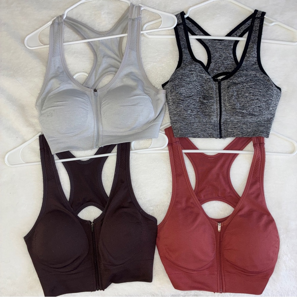 90 Degree By Reflex Zip-Front Sports Bras - Light Gray, Dark Gray, Brown, Red